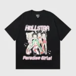 Black Hellstar Paradise Girls graphic t-shirt made of soft premium cotton with a vintage screen print design.