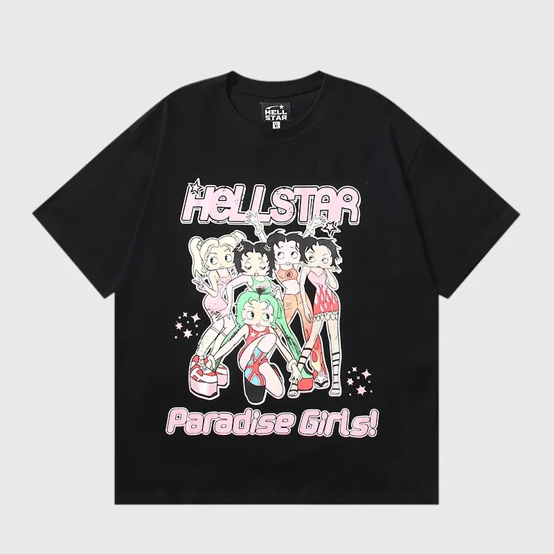 Hellstar Paradise Girls Graphic Black T Shirt Black Hellstar Paradise Girls graphic t-shirt made of soft premium cotton with a vintage screen print design.