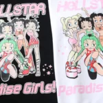 Hellstar Paradise Girls graphic t-shirt in black and white featuring a vibrant, retro-inspired cartoon illustration.