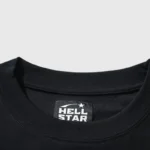 Black Hellstar Paradise Girls T-shirt showing the interior brand neck label with logo detailing on a cotton fabric.