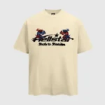 Beige Hellstar Path To Paradise graphic T-shirt with a vintage washed effect and premium heavyweight cotton.