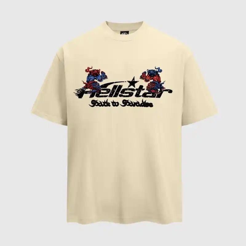 Hellstar Path To Paradise Beige T Shirt Beige Hellstar Path To Paradise graphic T-shirt with a vintage washed effect and premium heavyweight cotton.