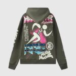 Back view of the green Hellstar Path To Paradise Hoodie featuring vibrant screen-printed streetwear graphics.