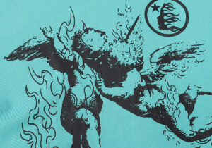 Hellstar Path to Paradise hoodie in mint green featuring a detailed black graphic print of a flaming angel design.