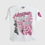 Hellstar Studios Path to Paradise No Guts No Glory T-Shirt in white featuring bold pink and black graphic print.