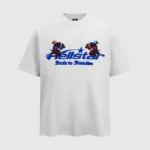 White Hellstar Path To Paradise graphic T-shirt with a vintage washed effect, made in the USA from 100% cotton.