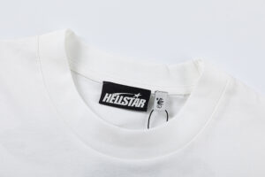 White Hellstar Pixel T-Shirt showing the inner collar tag and branding detail of this premium 100% cotton unisex tee.