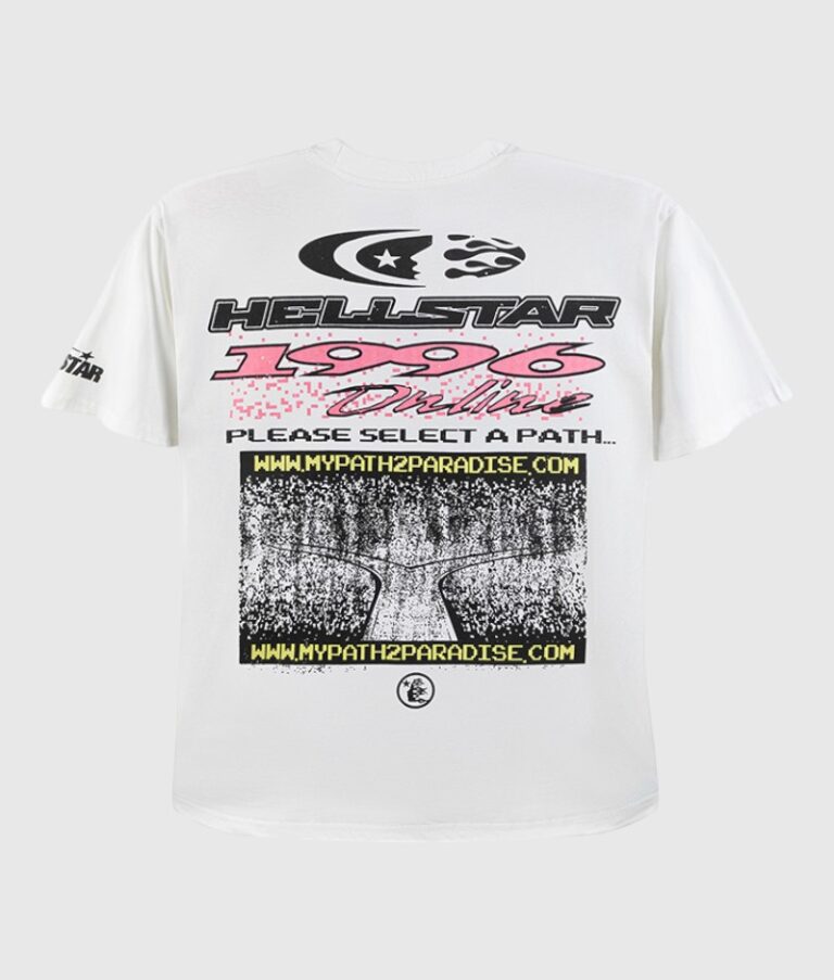 Back view of the white Hellstar Pixel T-Shirt featuring a vintage graphic screen print design and 100% cotton fabric.