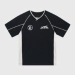 Hellstar Printed Sports T-Shirt in black with white athletic graphic logos and comfortable performance fit design.
