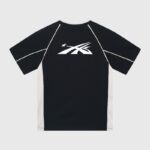 Black and white Hellstar performance sports t-shirt with signature graphic print on the back for athletic activity.