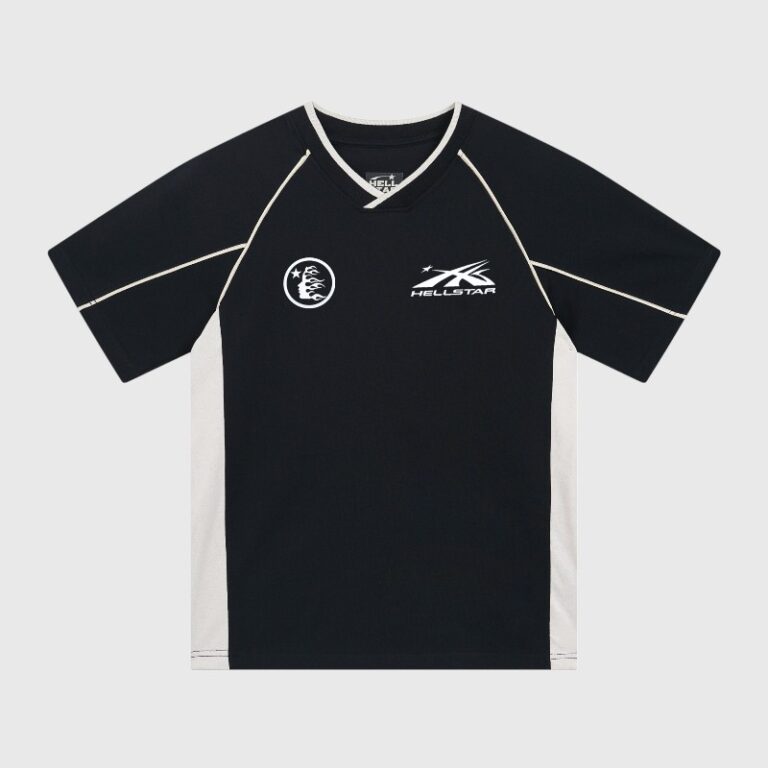 Hellstar Printed Sports T-Shirt in black with white athletic graphic logos and comfortable performance fit design.