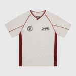 Hellstar Printed sports T-shirt in cream featuring bold performance graphics and athletic fit for active wear.