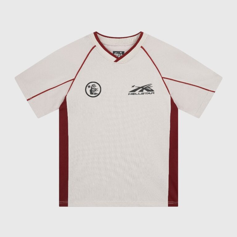 Hellstar Printed sports T-shirt in cream featuring bold performance graphics and athletic fit for active wear.