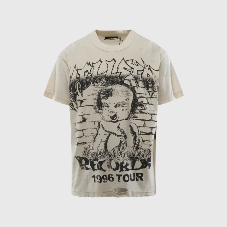 Beige Hellstar Record Baby vintage-style graphic streetwear t-shirt with a screen-printed front design.