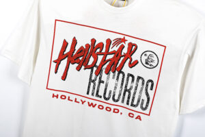 Premium white Hellstar Records Crazy T-shirt featuring a unique graphic screen print design made in Los Angeles.