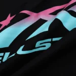 Black Hellstar Sample Tracksuit fabric with a vibrant pink and blue signature graphic print design detail