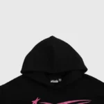 Black Hellstar Sample Tracksuit hoodie featuring a comfortable hood and the signature brand logo on the inner tag.