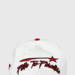 Hellstar Shark Teeth Snapback hat in off-white and red, featuring embroidered Path To Paradise design.