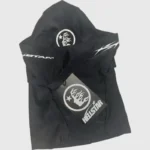 A black Hellstar Shiesty Balaclava ski mask featuring iconic white branding and a premium brand tag for cold weather.