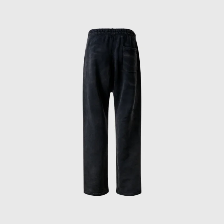 Back view of the premium Hellstar Smoke Black Uniform Sweatpants featuring a heavyweight fleece fabric and relaxed fit.