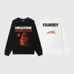 Hellstar Sport Family long sleeve tee in black and white with bold graphic print and vintage streetwear aesthetic.