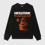 Black Hellstar Sport family long sleeve shirt featuring a front graphic of a flaming head profile and a star logo.