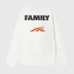 Back view of the white Hellstar Sport Family long sleeve shirt with black Family text and an orange logo graphic.