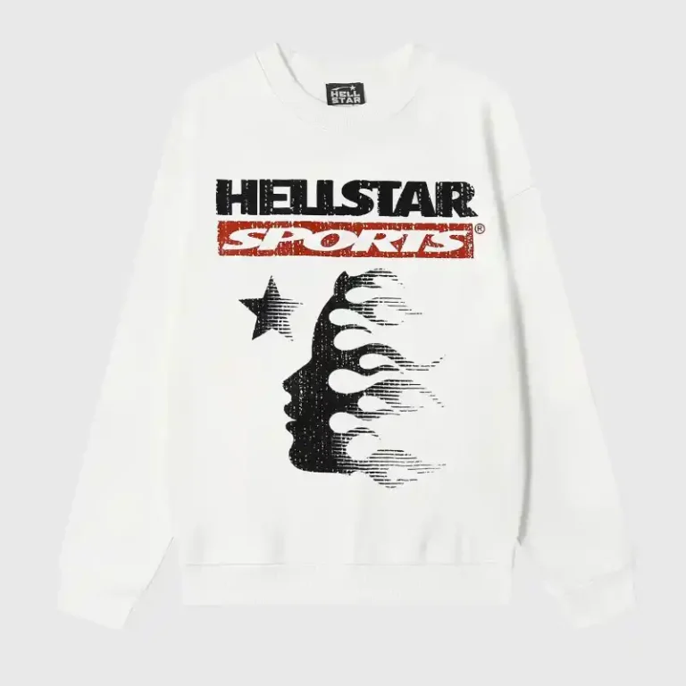 White Hellstar Sport Family long sleeve graphic tee featuring a vintage washed style and bold street-ready print.
