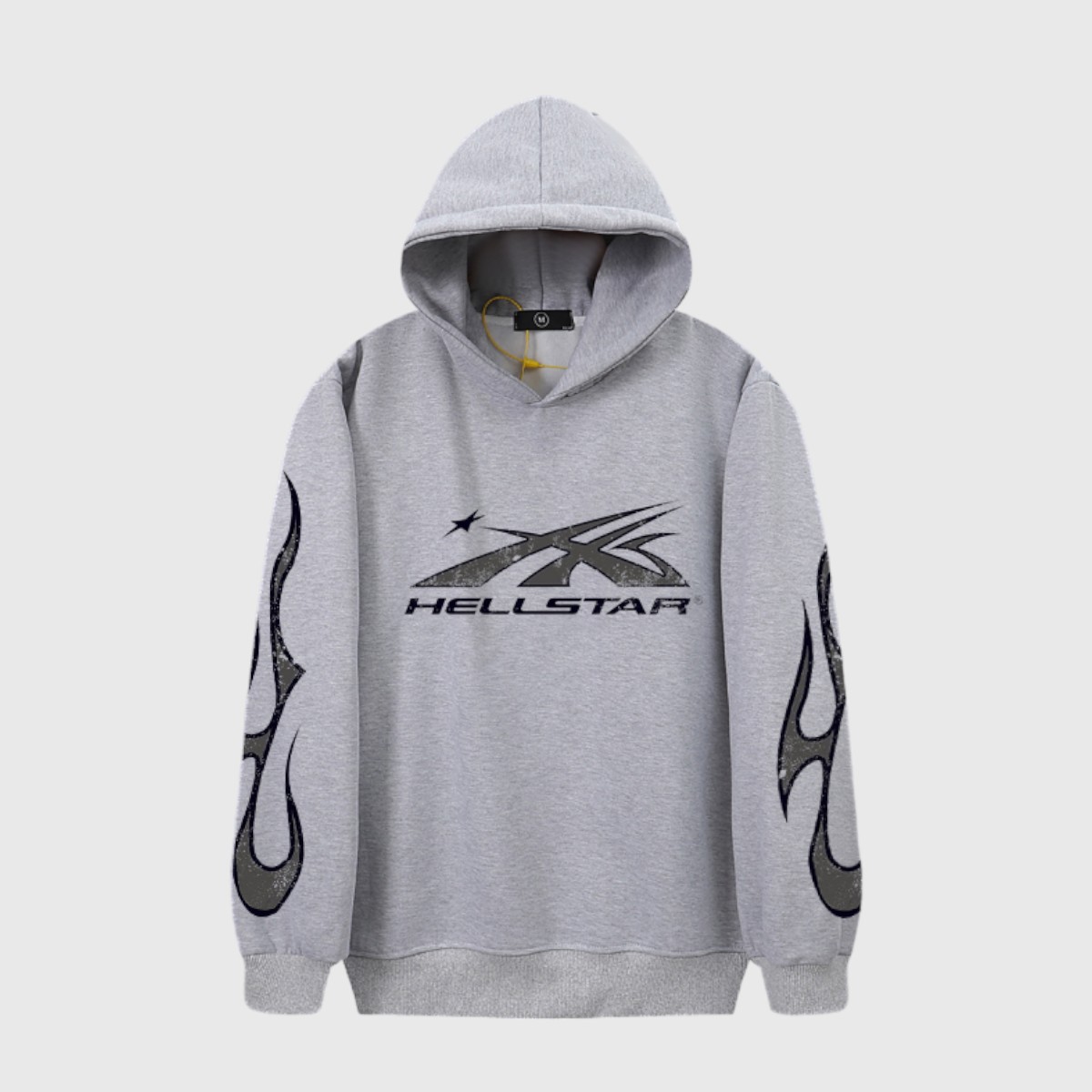 Hellstar Sport Hoodie Grey Hellstar Sport Hoodie in grey featuring a signature flame graphic logo on the front and sleeves for streetwear style.