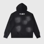 Back view of the black Hellstar Sport Logo hoodie featuring a graphic print on comfortable heavy-weight cotton fleece.