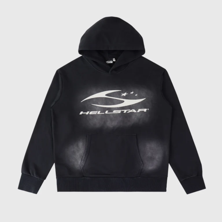 Front view of the black Hellstar Sport Logo hoodie featuring premium heavyweight fleece fabric and a white graphic.