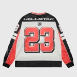 Back view of the Hellstar Sport Style Long Sleeve Tee in white, black, and red with the number 23 graphic on the back.