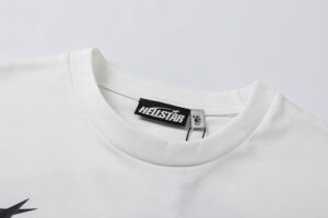 Close-up view of the white Hellstar Sport T-shirt showing the interior neck label and garment quality details.