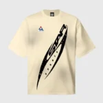 Beige Hellstar Sports t-shirt featuring a distressed black graphic print on high-quality breathable cotton fabric.