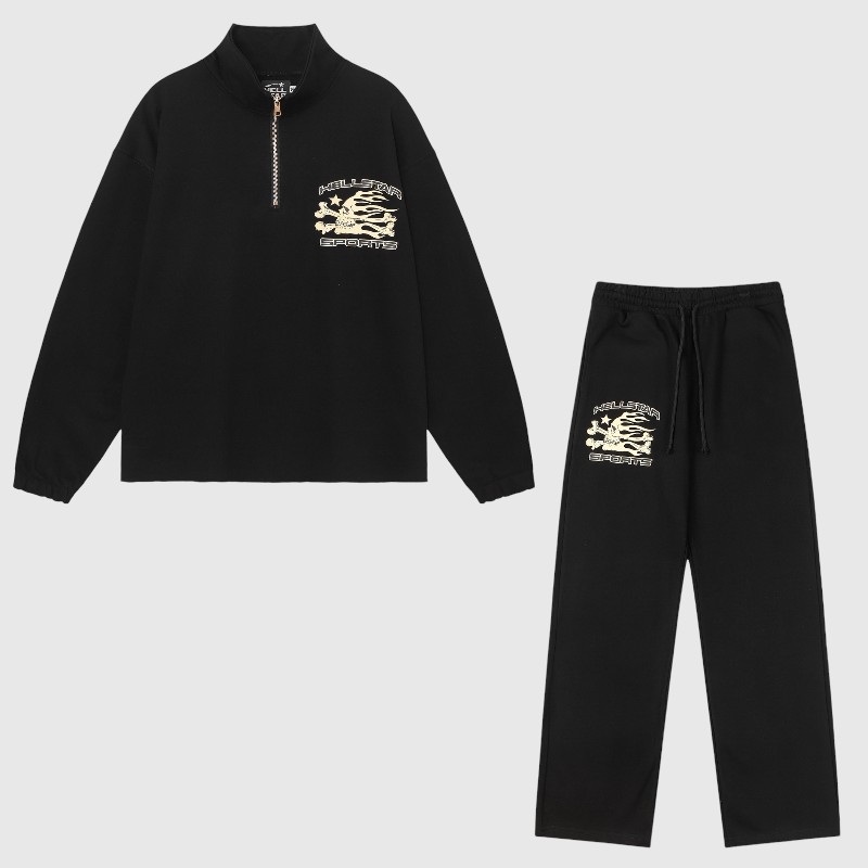 Hellstar Sports Black Tracksuit Hellstar Sports black unisex tracksuit featuring a premium cotton half-zip jacket and matching drawstring sweatpants.