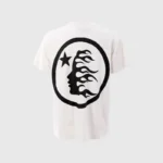 White Hellstar Sports Classic T-shirt featuring a black graphic print of a side profile face with flames and a star.