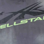 Close-up view of the Hellstar Sports Core Logo Gel T-Shirt featuring a tactile and bold screen-printed graphic design.