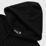 Black Hellstar Sports Future Flame tracksuit hoodie featuring premium cotton fabric and a branded internal neck tag.