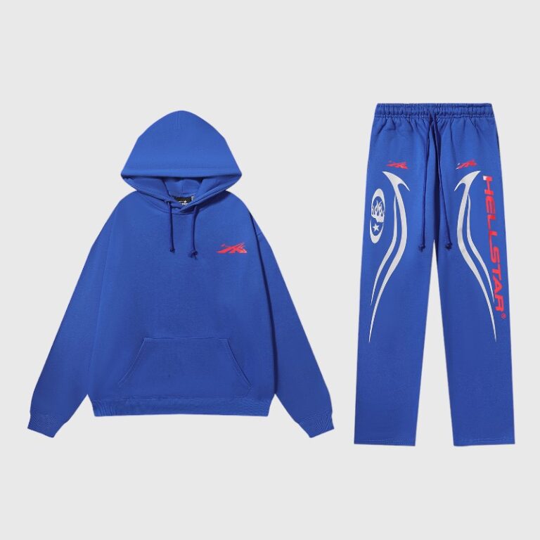 Stylish Hellstar Sports Gel Tracksuit in vibrant blue, featuring a comfortable hooded sweatshirt and sweatpants.