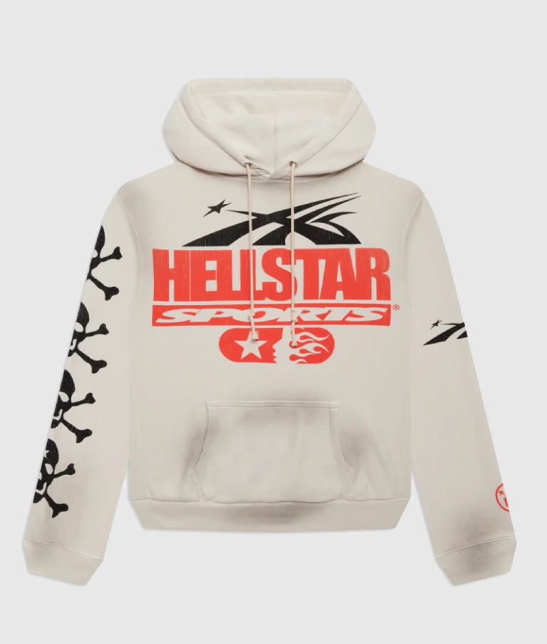 Cream Hellstar Sports If You Don't Like Us Beat Us hooded sweatshirt with black skull sleeve motifs and front graphics.