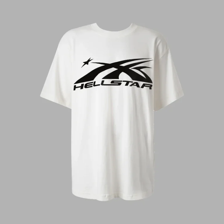 White Hellstar sports logo graphic T-shirt in a boxy streetwear fit made from premium breathable soft-touch cotton.