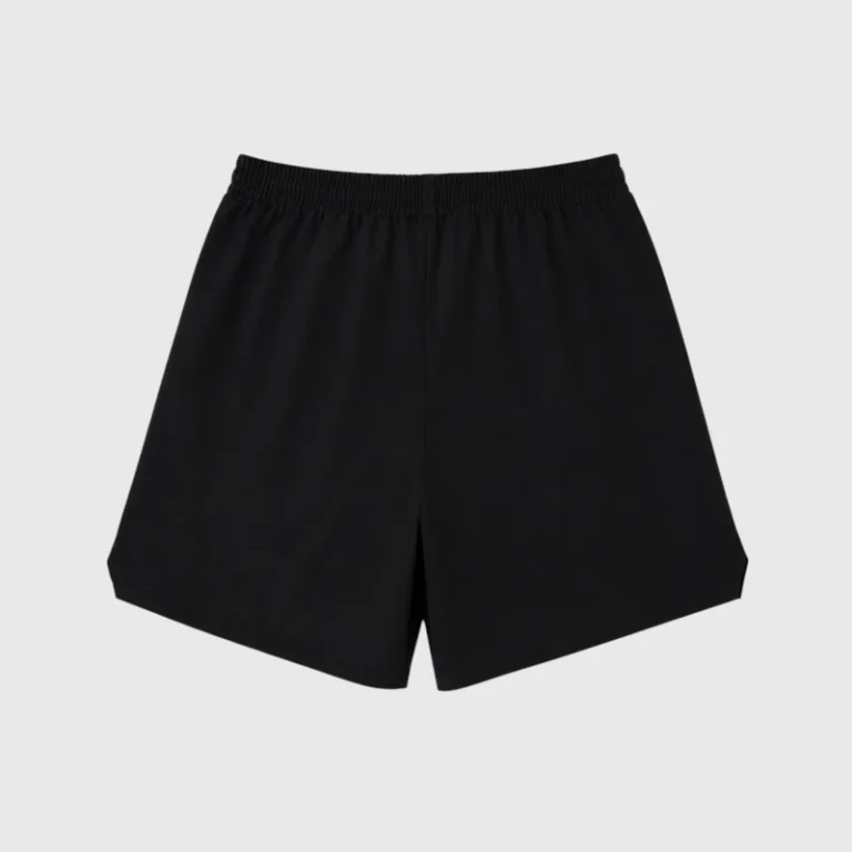 Back view of the black Hellstar Sports Nylon Shorts featuring a comfortable elastic waistband and premium fabric.