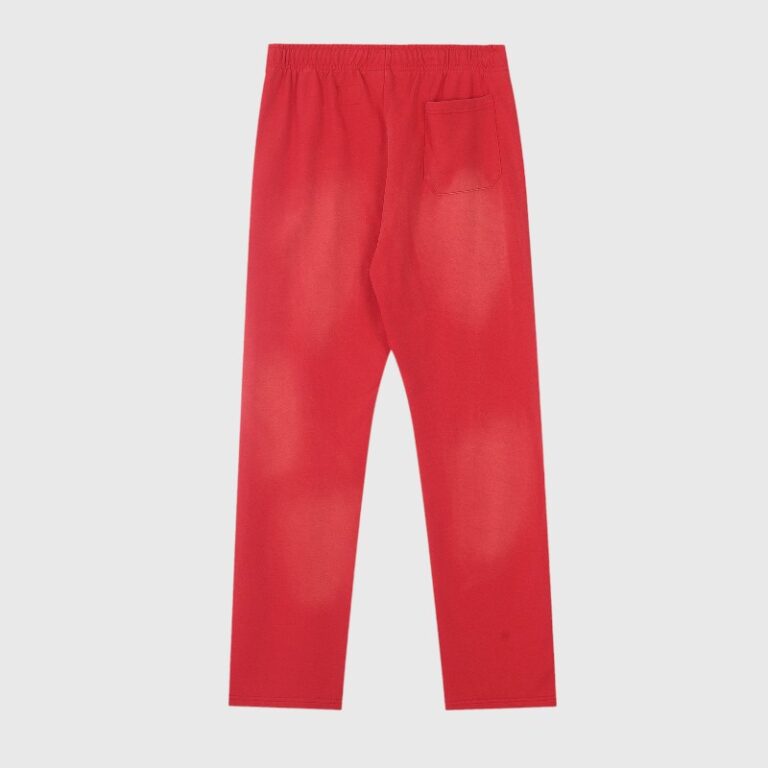 Back view of the Hellstar Sports red sweatpants featuring a vintage washed finish and a convenient rear patch pocket.