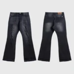 Hellstar Sports Star graphic print black denim jeans with a vintage washed finish and signature urban streetwear style.