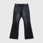 Hellstar Sports Star graphic print black denim jeans featuring vintage washed cotton and premium streetwear design.