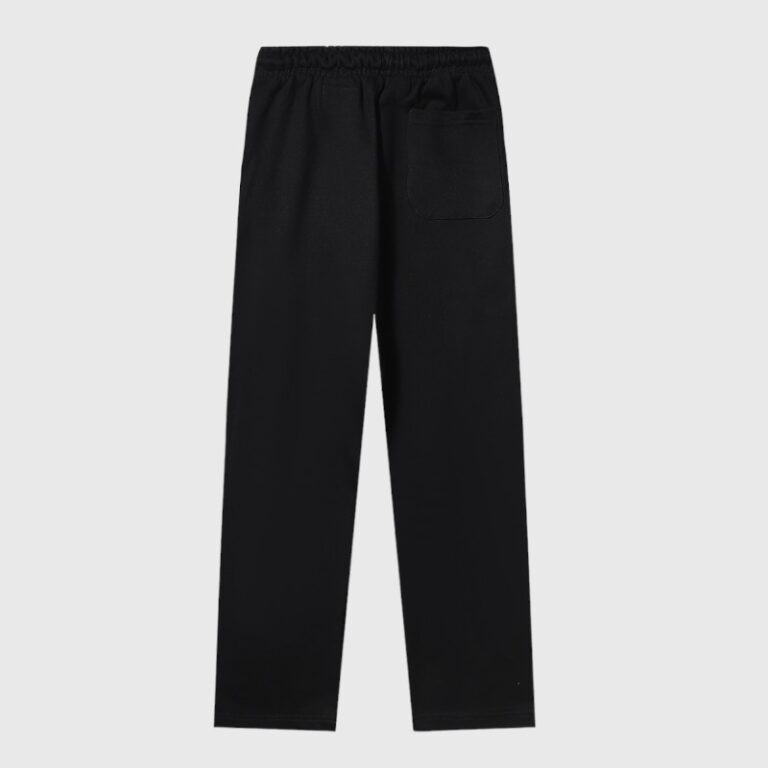 Back view of the premium Hellstar Sports black sweatpants featuring a relaxed streetwear fit and a rear patch pocket.