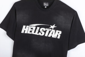Hellstar Sports Tee Shirt in black with a vintage washed effect and a prominent white graphic screen print logo