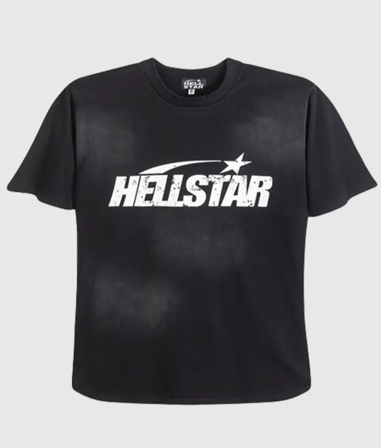 Front view of the Hellstar Sports Tee Shirt in black, featuring a vintage washed effect and white graphic screen print.