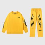 Hellstar Sports Tracksuit in bright yellow with black signature graphic detailing and a relaxed, vintage-washed fit.