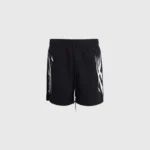 Black Hellstar Sports Vertical Athletic Shorts featuring a drawstring waist and bold white side graphic print.